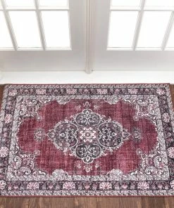 Well Woven Global Tarifa Vintage Bohemian Medallion Red Machine Washable Rug By Chill Rugs