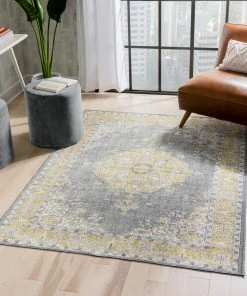 Well Woven Tarifa Vintage Bohemian Medallion Yellow Machine Washable Rug By Chill Rugs Global