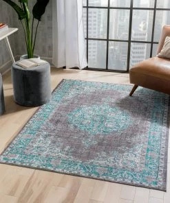 Well Woven Global Tarifa Vintage Bohemian Medallion Light Blue Machine Washable Rug By Chill Rugs