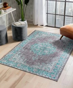 Well Woven Global Tarifa Vintage Bohemian Medallion Light Blue Machine Washable Rug By Chill Rugs