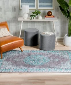 Well Woven Global Tarifa Vintage Bohemian Medallion Light Blue Machine Washable Rug By Chill Rugs