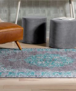 Well Woven Global Tarifa Vintage Bohemian Medallion Light Blue Machine Washable Rug By Chill Rugs