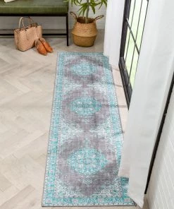 Well Woven Global Tarifa Vintage Bohemian Medallion Light Blue Machine Washable Rug By Chill Rugs