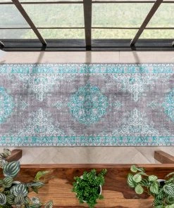 Well Woven Global Tarifa Vintage Bohemian Medallion Light Blue Machine Washable Rug By Chill Rugs