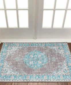Well Woven Global Tarifa Vintage Bohemian Medallion Light Blue Machine Washable Rug By Chill Rugs