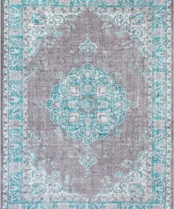 Well Woven Global Tarifa Vintage Bohemian Medallion Light Blue Machine Washable Rug By Chill Rugs