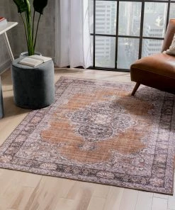 Well Woven Tarifa Vintage Bohemian Medallion Rust Machine Washable Rug