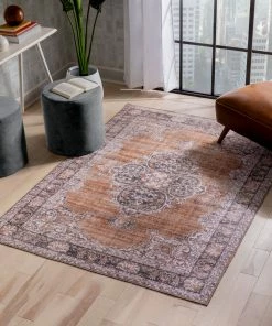 Well Woven Tarifa Vintage Bohemian Medallion Rust Machine Washable Rug