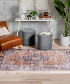 Well Woven Tarifa Vintage Bohemian Medallion Rust Machine Washable Rug