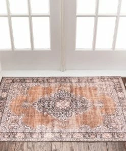 Well Woven Tarifa Vintage Bohemian Medallion Rust Machine Washable Rug