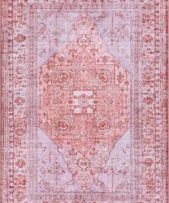 Well Woven Gila Machine Washable Vintage Bohemian Medallion Oriental Red Flat-Weave Distressed Rug Global