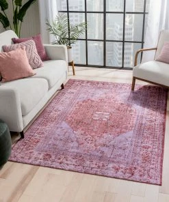 Well Woven Gila Machine Washable Vintage Bohemian Medallion Oriental Red Flat-Weave Distressed Rug Global