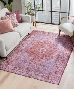 Well Woven Gila Machine Washable Vintage Bohemian Medallion Oriental Red Flat-Weave Distressed Rug Global