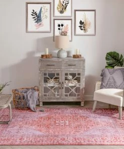 Well Woven Gila Machine Washable Vintage Bohemian Medallion Oriental Red Flat-Weave Distressed Rug Global