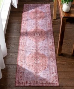 Well Woven Gila Machine Washable Vintage Bohemian Medallion Oriental Red Flat-Weave Distressed Rug Global