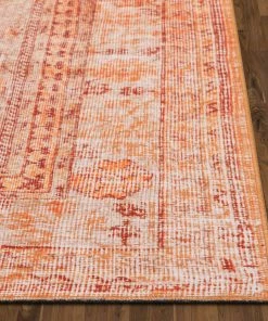 Well Woven Gila Machine Washable Vintage Bohemian Medallion Oriental Orange Flat-Weave Distressed Rug