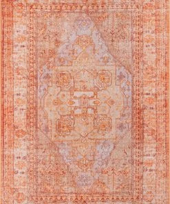 Well Woven Gila Machine Washable Vintage Bohemian Medallion Oriental Orange Flat-Weave Distressed Rug