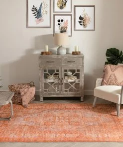 Well Woven Gila Machine Washable Vintage Bohemian Medallion Oriental Orange Flat-Weave Distressed Rug