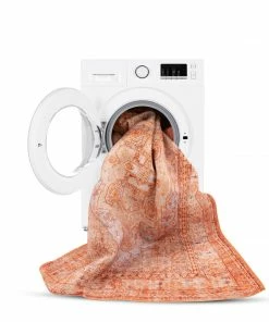 Well Woven Gila Machine Washable Vintage Bohemian Medallion Oriental Orange Flat-Weave Distressed Rug