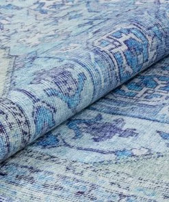 Well Woven Gila Machine Washable Vintage Bohemian Medallion Oriental Dark Blue Flat-Weave Distressed Rug