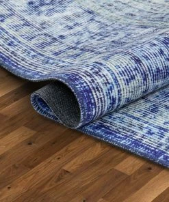 Well Woven Gila Machine Washable Vintage Bohemian Medallion Oriental Dark Blue Flat-Weave Distressed Rug