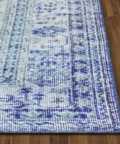 Well Woven Gila Machine Washable Vintage Bohemian Medallion Oriental Dark Blue Flat-Weave Distressed Rug