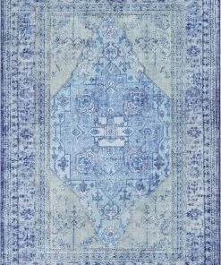 Well Woven Gila Machine Washable Vintage Bohemian Medallion Oriental Dark Blue Flat-Weave Distressed Rug