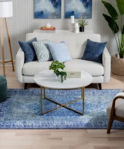 Well Woven Gila Machine Washable Vintage Bohemian Medallion Oriental Dark Blue Flat-Weave Distressed Rug