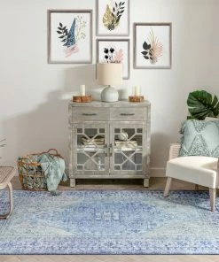 Well Woven Gila Machine Washable Vintage Bohemian Medallion Oriental Dark Blue Flat-Weave Distressed Rug