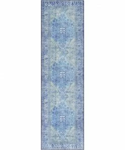 Well Woven Gila Machine Washable Vintage Bohemian Medallion Oriental Dark Blue Flat-Weave Distressed Rug