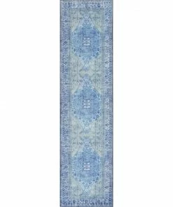 Well Woven Gila Machine Washable Vintage Bohemian Medallion Oriental Dark Blue Flat-Weave Distressed Rug