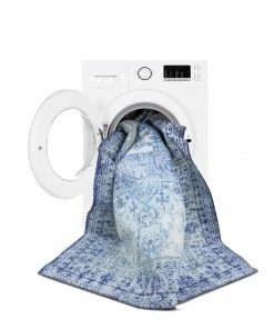 Well Woven Gila Machine Washable Vintage Bohemian Medallion Oriental Dark Blue Flat-Weave Distressed Rug