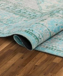Well Woven Gila Machine Washable Vintage Bohemian Medallion Oriental Green Flat-Weave Distressed Rug Global