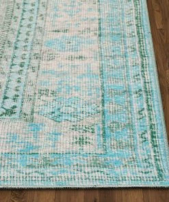 Well Woven Gila Machine Washable Vintage Bohemian Medallion Oriental Green Flat-Weave Distressed Rug Global