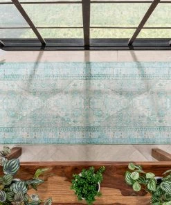 Well Woven Gila Machine Washable Vintage Bohemian Medallion Oriental Green Flat-Weave Distressed Rug Global