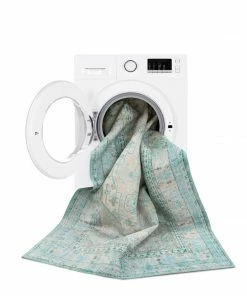 Well Woven Gila Machine Washable Vintage Bohemian Medallion Oriental Green Flat-Weave Distressed Rug Global