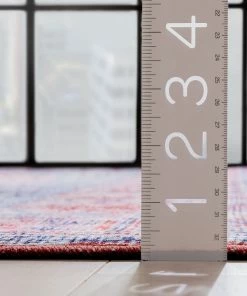 Well Woven Gila Machine Washable Vintage Bohemian Medallion Oriental Blue Red Flat-Weave Distressed Rug