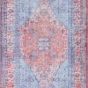 Well Woven Gila Machine Washable Vintage Bohemian Medallion Oriental Blue Red Flat-Weave Distressed Rug
