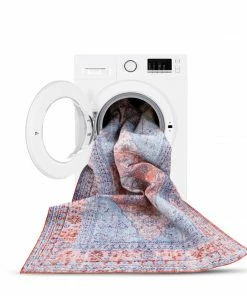 Well Woven Gila Machine Washable Vintage Bohemian Medallion Oriental Blue Red Flat-Weave Distressed Rug