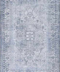 Well Woven Gila Machine Washable Vintage Bohemian Medallion Oriental Grey Flat-Weave Distressed Rug Global