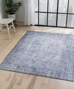 Well Woven Gila Machine Washable Vintage Bohemian Medallion Oriental Grey Flat-Weave Distressed Rug Global
