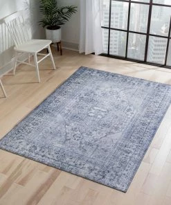 Well Woven Gila Machine Washable Vintage Bohemian Medallion Oriental Grey Flat-Weave Distressed Rug Global
