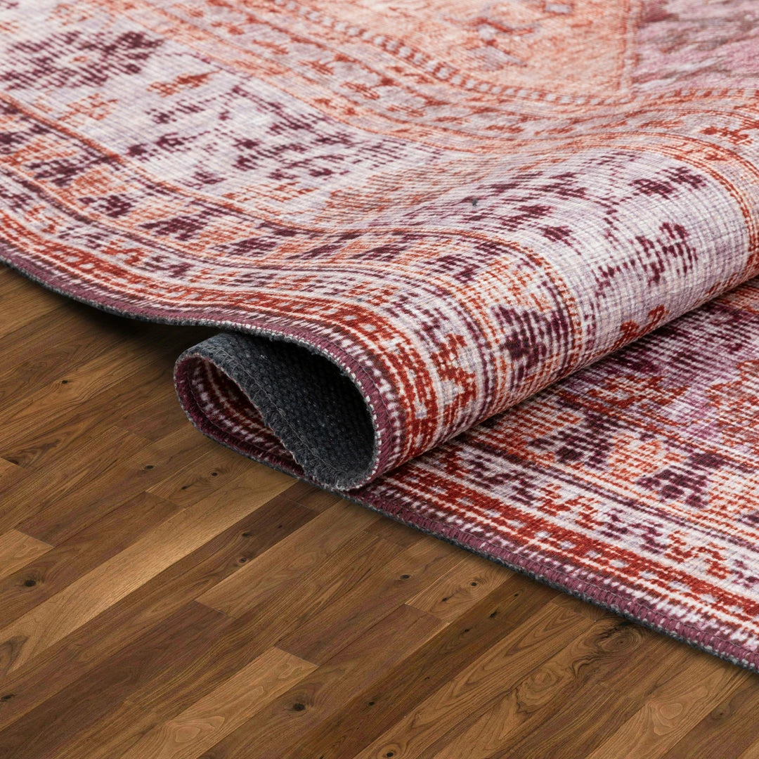 Well Woven Gila Machine Washable Vintage Bohemian Medallion Oriental Purple Flat-Weave Distressed Rug Global 7 Well Woven Gila Machine Washable Vintage Bohemian Medallion Oriental Purple Flat-Weave Distressed Rug Global