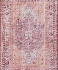 Well Woven Gila Machine Washable Vintage Bohemian Medallion Oriental Purple Flat-Weave Distressed Rug Global