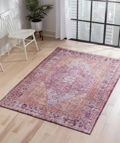Well Woven Gila Machine Washable Vintage Bohemian Medallion Oriental Purple Flat-Weave Distressed Rug Global 19 Well Woven Gila Machine Washable Vintage Bohemian Medallion Oriental Purple Flat-Weave Distressed Rug Global