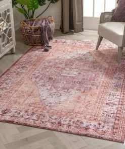 Well Woven Gila Machine Washable Vintage Bohemian Medallion Oriental Purple Flat-Weave Distressed Rug Global 26 Well Woven Gila Machine Washable Vintage Bohemian Medallion Oriental Purple Flat-Weave Distressed Rug Global
