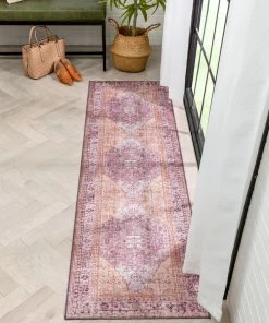 Well Woven Gila Machine Washable Vintage Bohemian Medallion Oriental Purple Flat-Weave Distressed Rug Global 30 Well Woven Gila Machine Washable Vintage Bohemian Medallion Oriental Purple Flat-Weave Distressed Rug Global