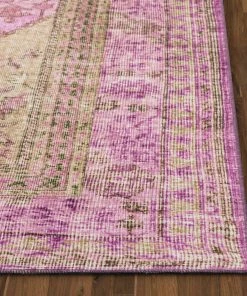 Well Woven Gila Machine Washable Vintage Bohemian Medallion Oriental Pink Flat-Weave Distressed Rug