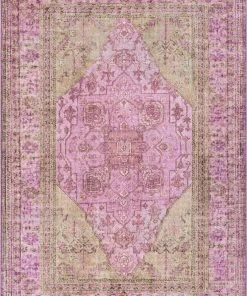 Well Woven Gila Machine Washable Vintage Bohemian Medallion Oriental Pink Flat-Weave Distressed Rug