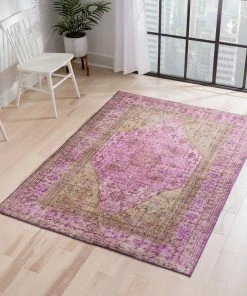 Well Woven Gila Machine Washable Vintage Bohemian Medallion Oriental Pink Flat-Weave Distressed Rug